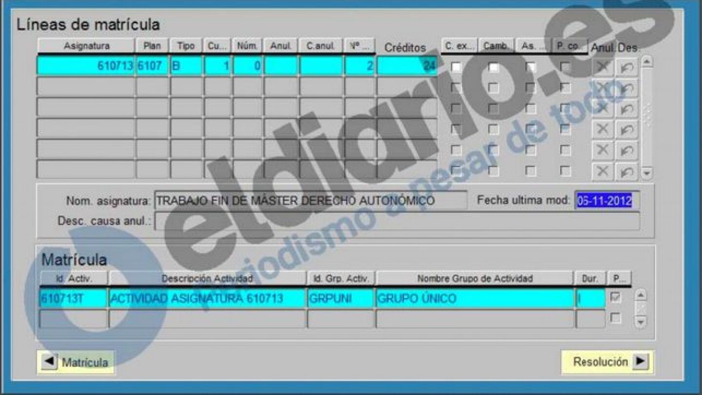 Pantallazo que muestra que en noviembre de 2012 Cifuentes hizo el tr&aacute;mite para presentarse de nuevo