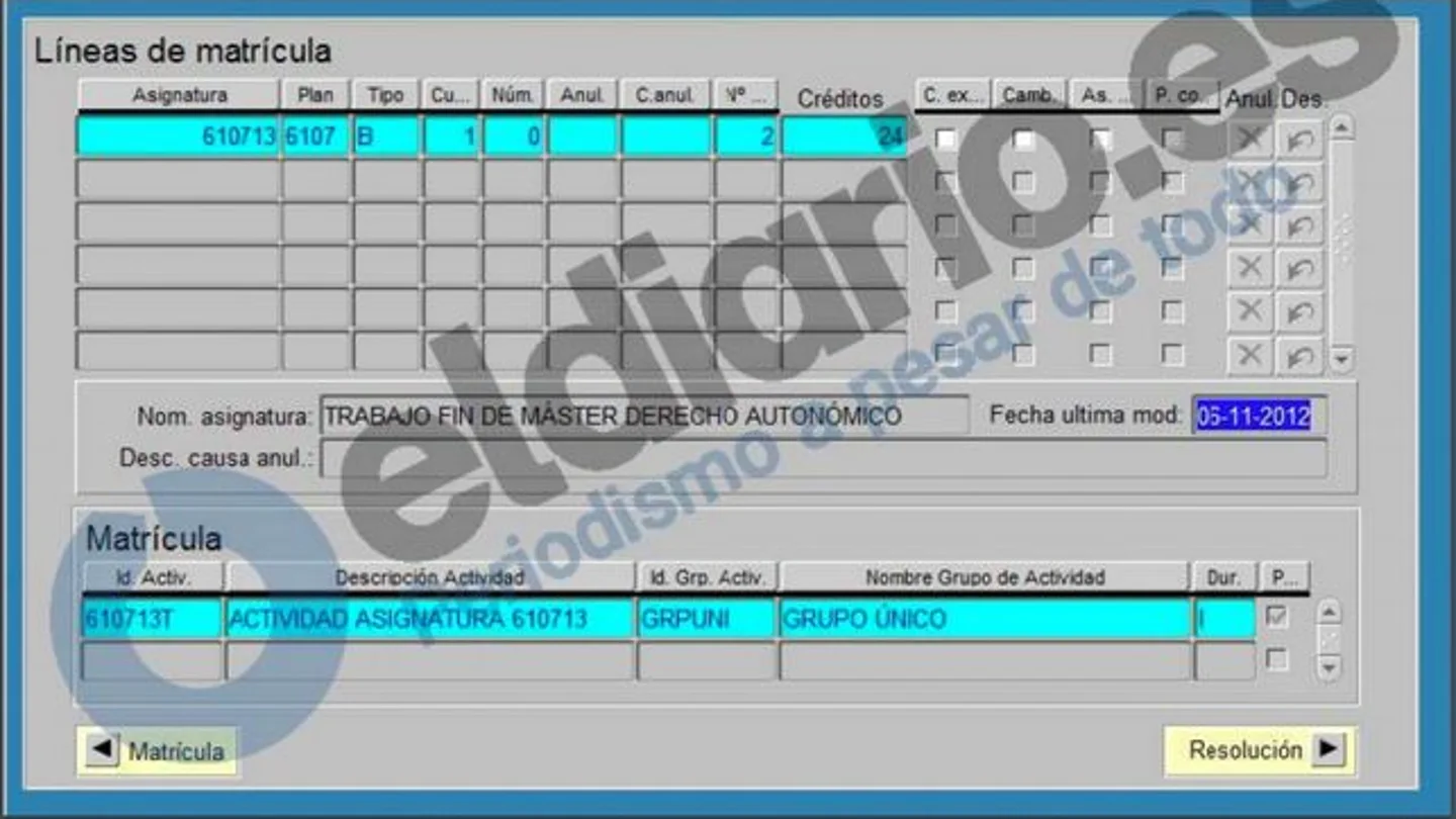 Pantallazo que muestra que en noviembre de 2012 Cifuentes hizo el trámite para presentarse de nuevo Pantallazo que muestra que en noviembre de 2012 Cifuentes hizo el trámite para presentarse de nuevo