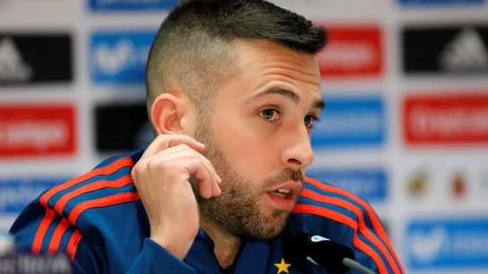 Jordi Alba, en rueda de prensa en Alemania Jordi Alba, en rueda de prensa en Alemania