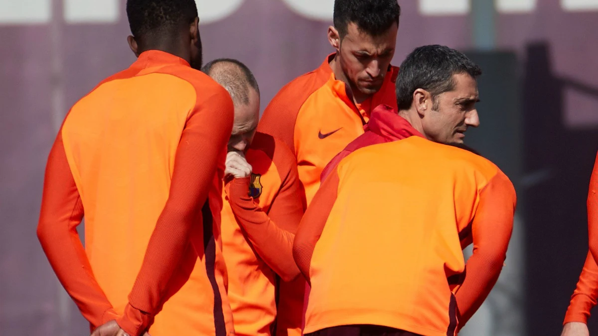 Busquets, en el entrenamiento del Barcelona