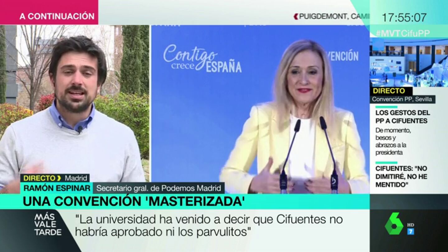 Ram&oacute;n Espinar: "La URJC ha venido a decir que Cristina Cifuentes no habr&iacute;a aprobado ni los parvulitos"