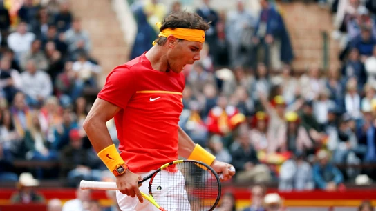 Nadal celebra un punto contra Kohlschreiber Nadal celebra un punto contra Kohlschreiber