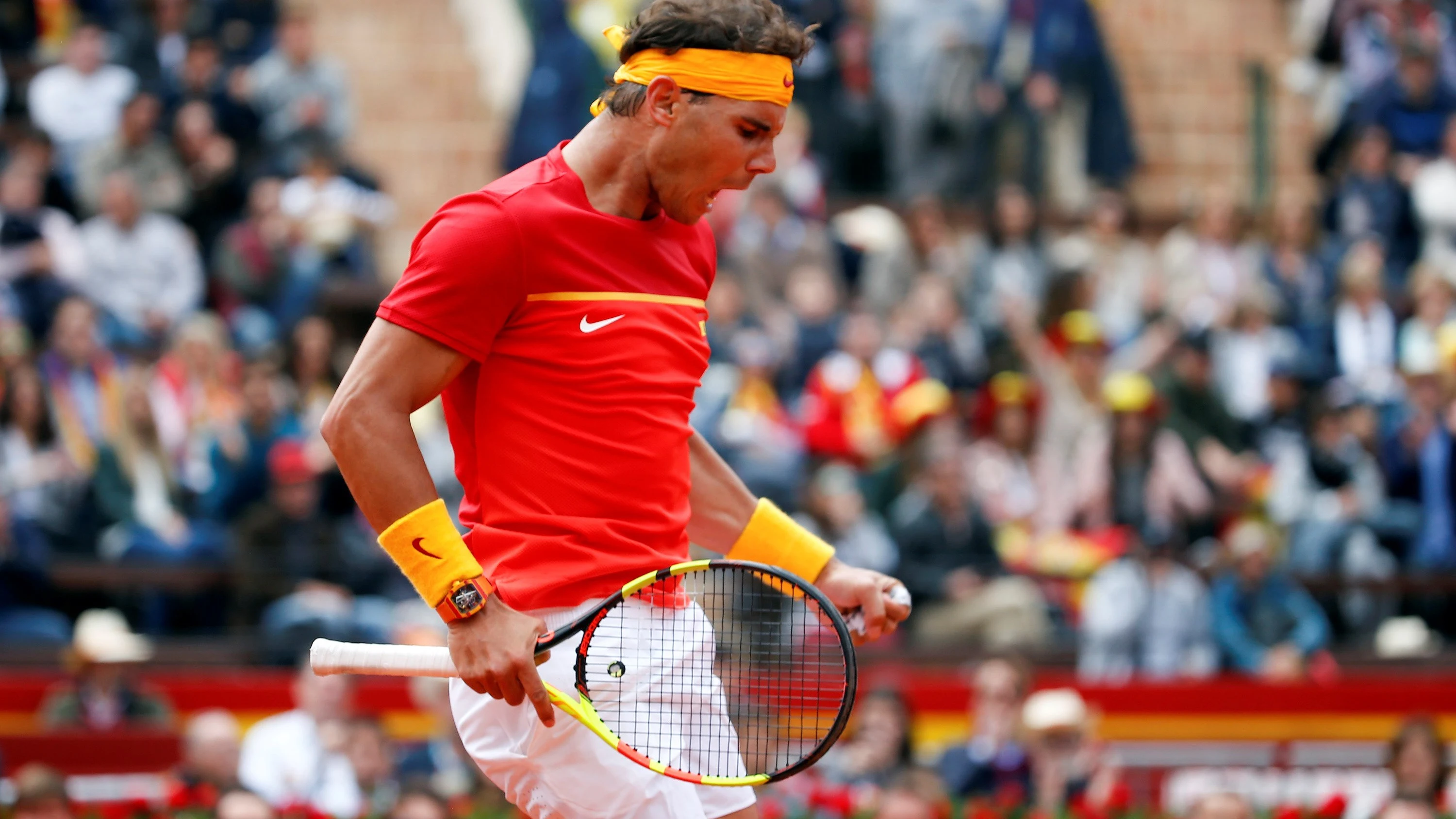 Nadal celebra un punto contra Kohlschreiber