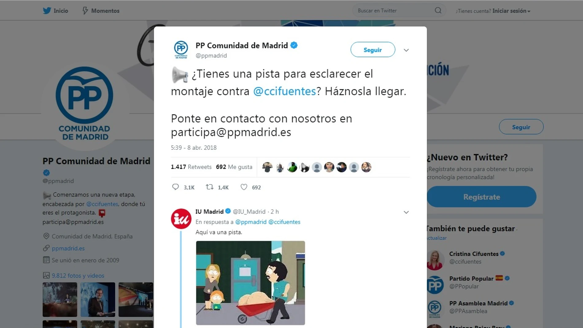 Cuenta de Twitter del PP de la Comunidad de Madrid