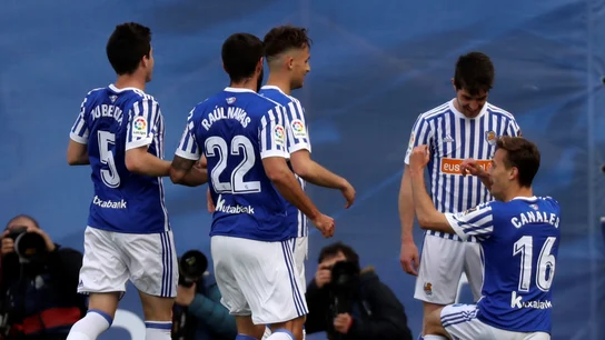 Los jugadores de la Real Sociedad celebran un gol en Anoeta Los jugadores de la Real Sociedad celebran un gol en Anoeta