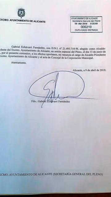 Renuncia del alcalde socialista de Alicante Renuncia del alcalde socialista de Alicante
