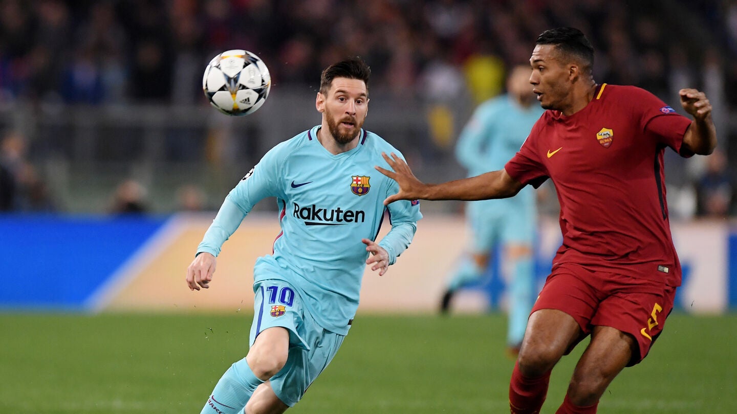 Leo Messi, en acci&oacute;n ante Juan Jesus 