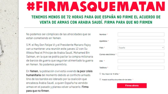 #FirmasQueMatan, contra la venta de armas a Arabia Saudí #FirmasQueMatan, contra la venta de armas a Arabia Saudí