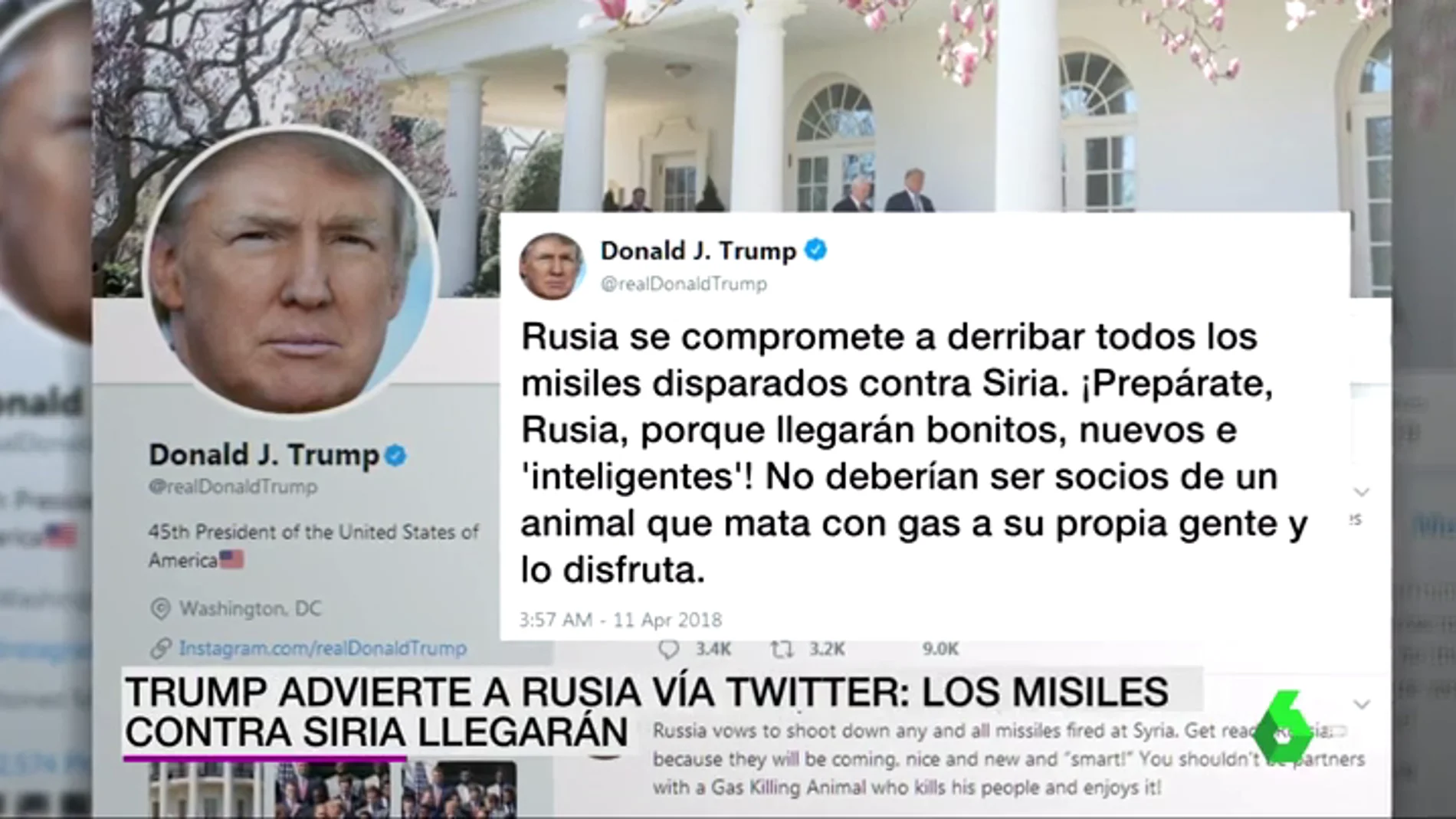 Trump advierte a Rusia vía Twitter de que se prepare para un ataque con misiles en Siria: "Serán bonitos, nuevos e inteligentes"
