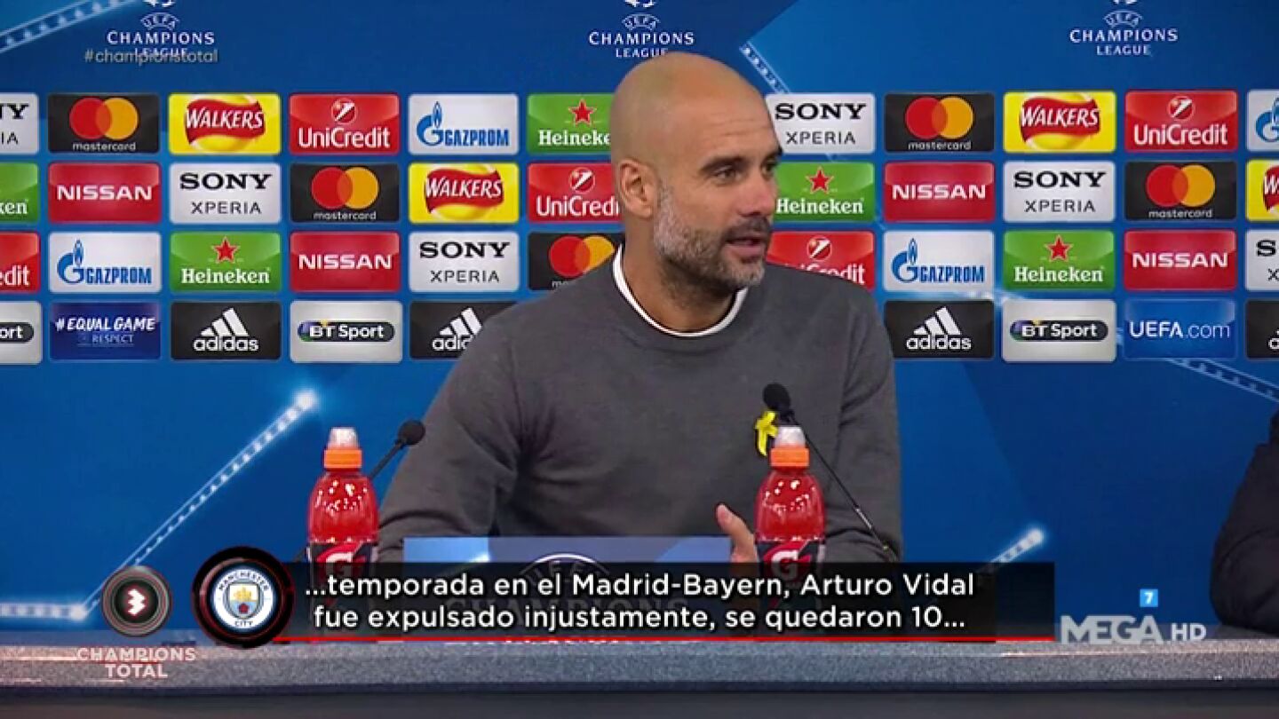 Guardiola se acuerda del Madrid tras la eliminaci&oacute;n del City: "El a&ntilde;o pasado expulsaron a Vidal..."