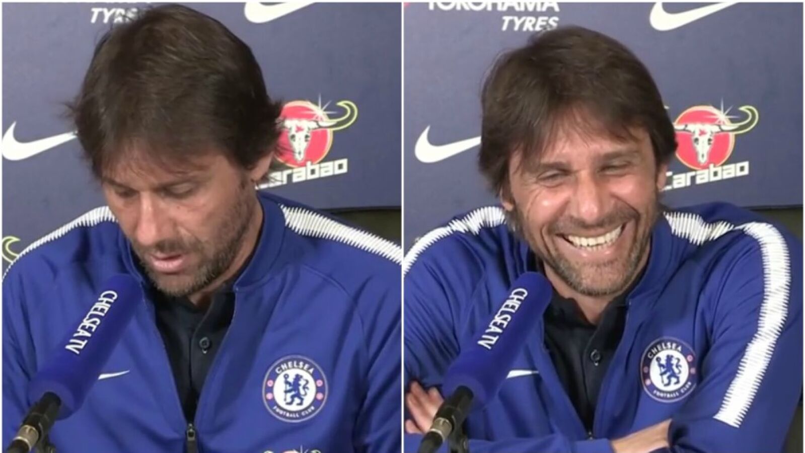 Conte recibe la llamada de su mujer en rueda de prensa