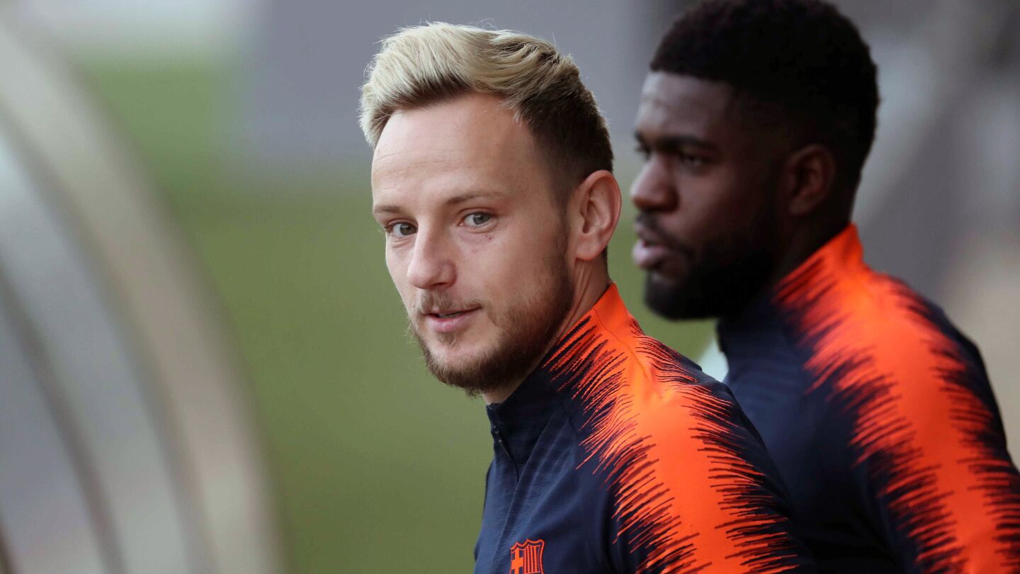 Ivan Rakitic, en un entrenamiento con el Barcelona