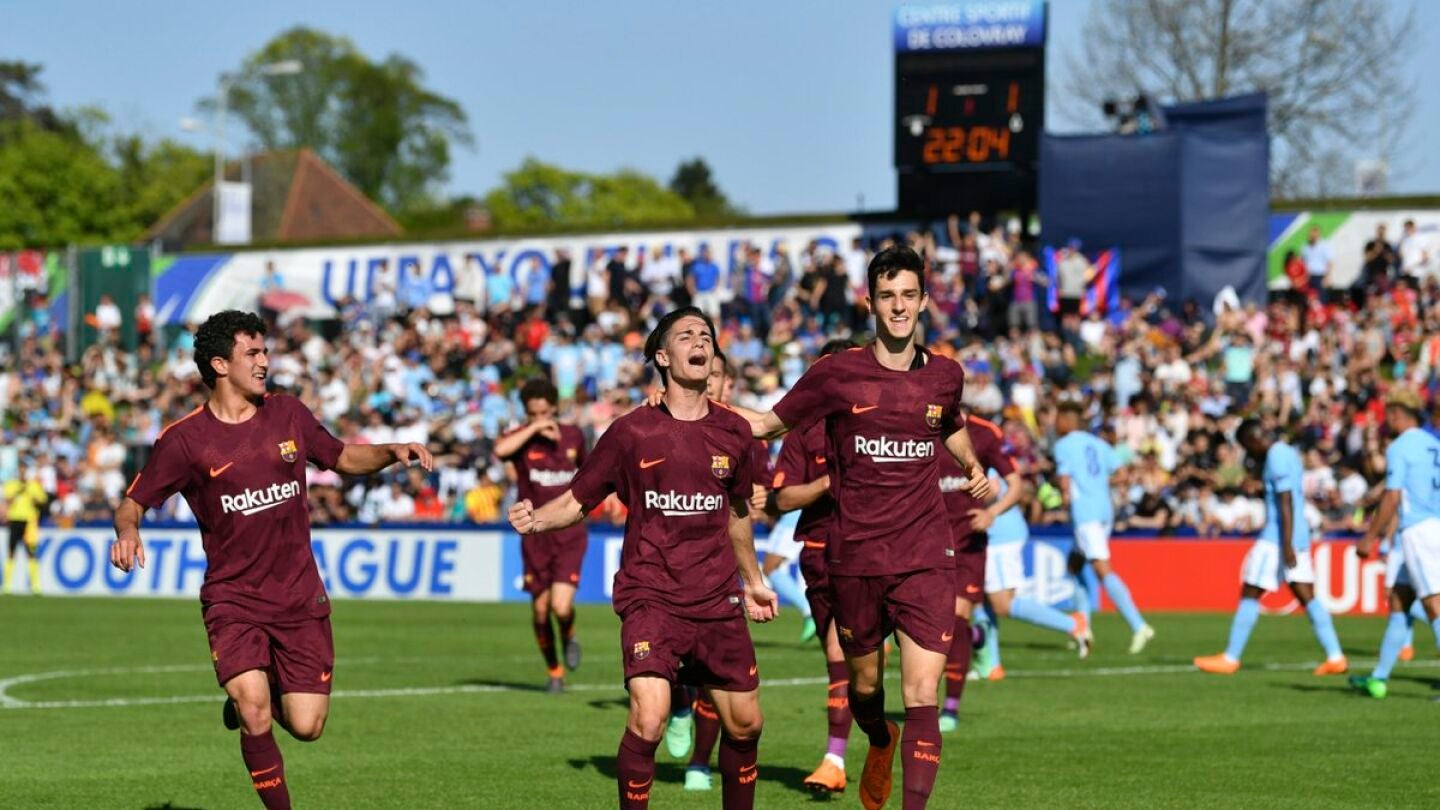 Los jugadores del Barcelona celebran uno de los goles contra el Manchester City