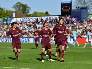 Los jugadores del Barcelona celebran uno de los goles contra el Manchester City Los jugadores del Barcelona celebran uno de los goles contra el Manchester City