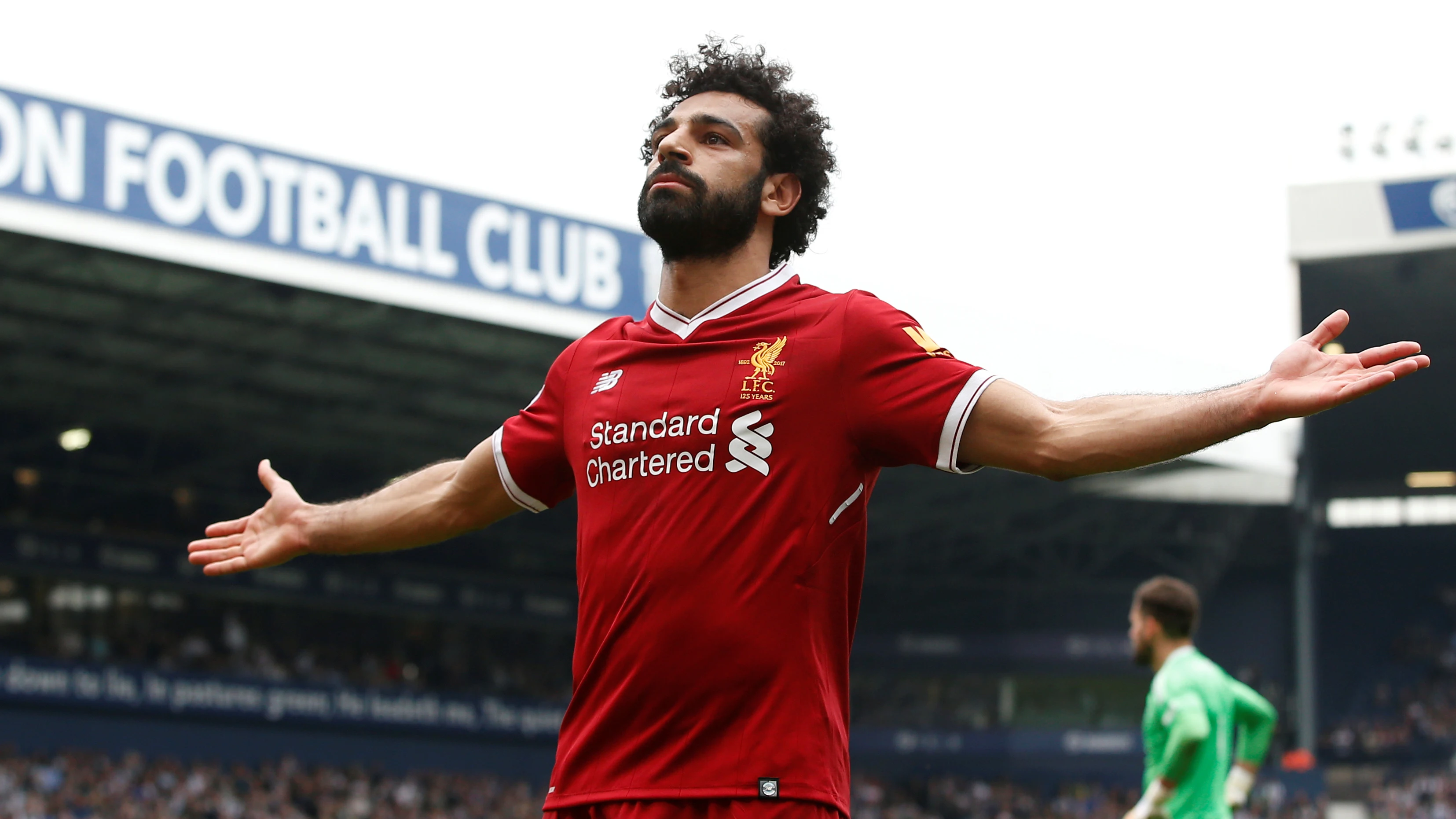 Salah durante el partido con el Liverpool