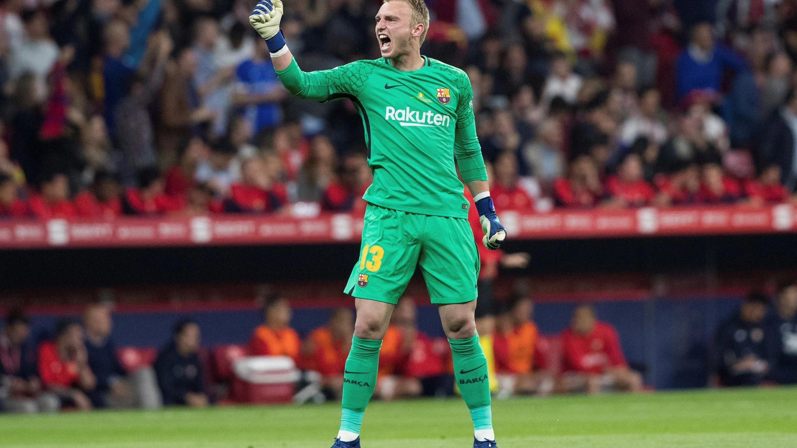 Cillessen celebrando el gol del Barcelona