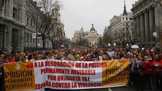 Vista general de la manifestación desde la Puerta del Sol de Madrid hasta el Congreso de los Diputados para reclamar la 'No Derogación de la Prisión Permanente Revisable' Vista general de la manifestación desde la Puerta del Sol de Madrid hasta el Congreso de los Diputados para reclamar la 'No Derogación de la Prisión Permanente Revisable'