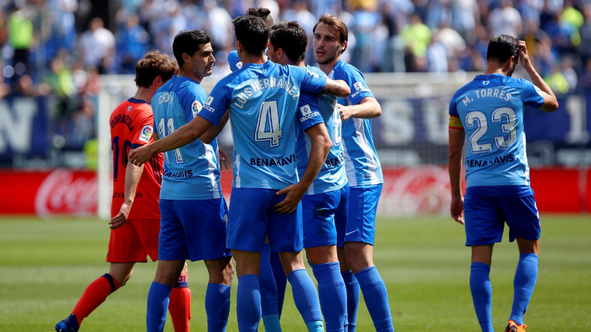El Málaga celebra un gol