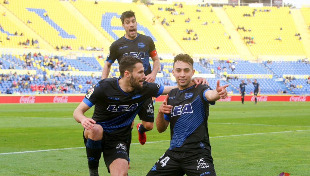 Munir celebra uno de sus goles contra Las Palmas