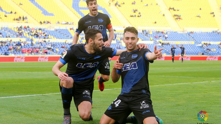 Munir celebra uno de sus goles contra Las Palmas