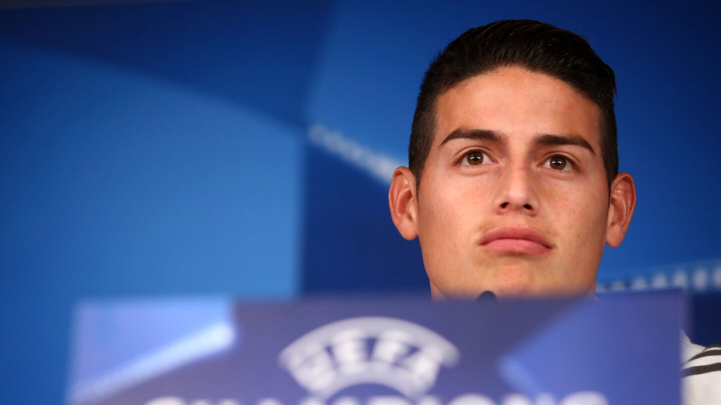 James, en la sala de prensa del Santiago Bernab&eacute;u