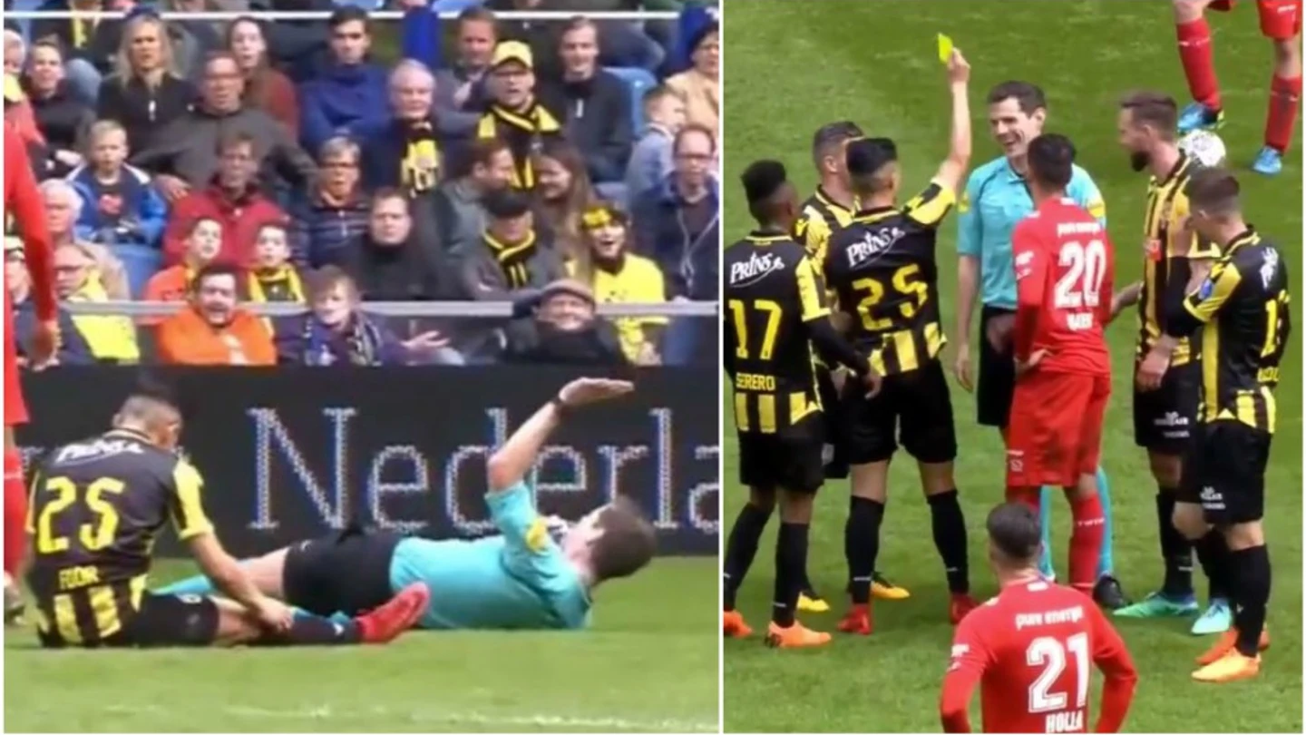 La broma de un jugador del Vitesse al árbitro La broma de un jugador del Vitesse al árbitro