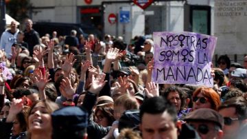 Concentración feminista contra el fallo judicial de La Manada en la Puerta del Sol