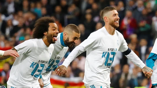 Marcelo, Benzema y Ramos celebran el pase a la final Marcelo, Benzema y Ramos celebran el pase a la final