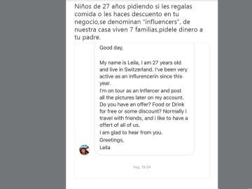 Respuesta de un restaurante a una 'influencer' Respuesta de un restaurante a una 'influencer'