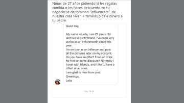 Respuesta de un restaurante a una 'influencer'