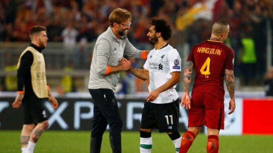 Klopp y Salah celebran el pase a la final de la Champions