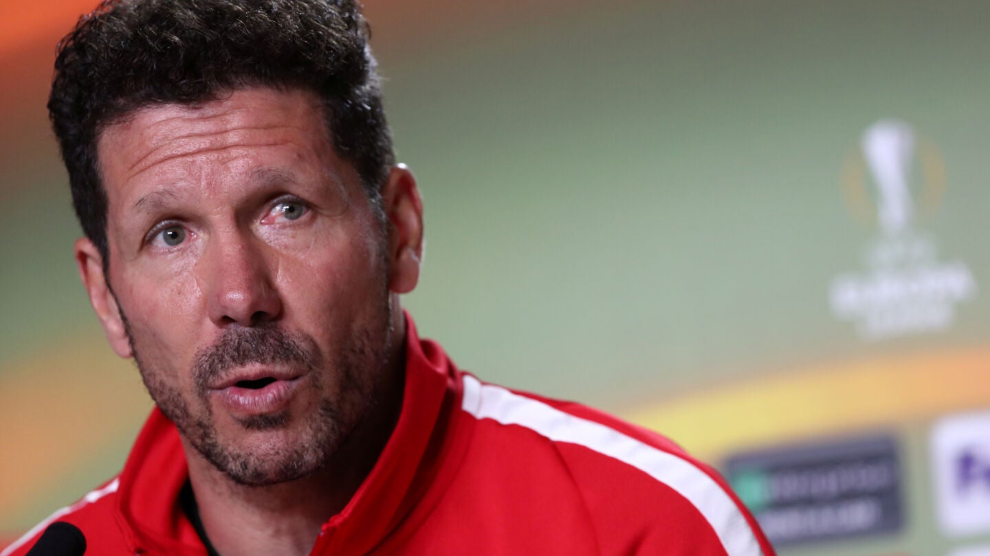 Diego Simeone, en la sala de prensa del Metropolitano