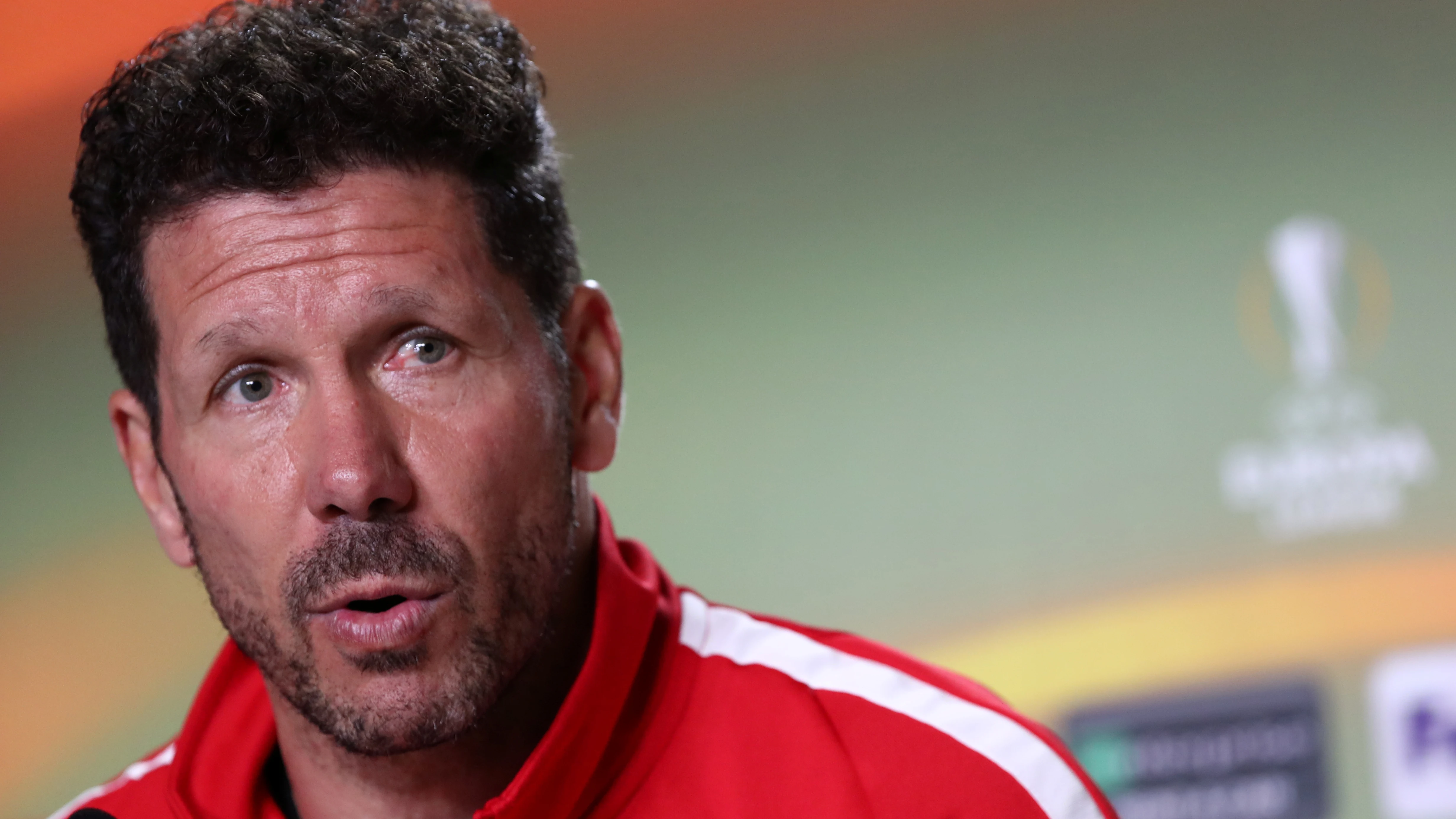 Diego Simeone, en la sala de prensa del Metropolitano