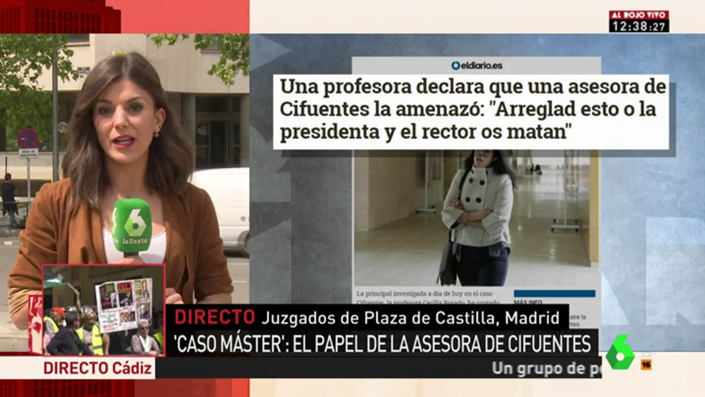 Una profesora de la URJC afirma que recibió amenazas de una asesora de Cifuentes: "Arreglad esto o la presidenta y el rector os matan" Una profesora de la URJC afirma que recibió amenazas de una asesora de Cifuentes: "Arreglad esto o la presidenta y el rector os matan"