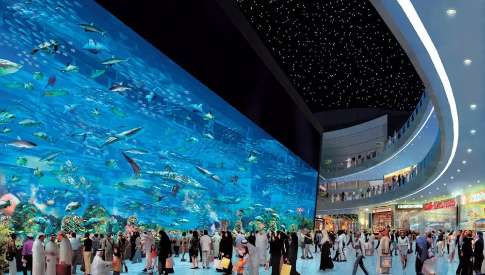 Vista del acuario desde Dubai Mall