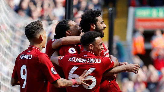 Salah celebrando el primer gol del Liverpool Salah celebrando el primer gol del Liverpool