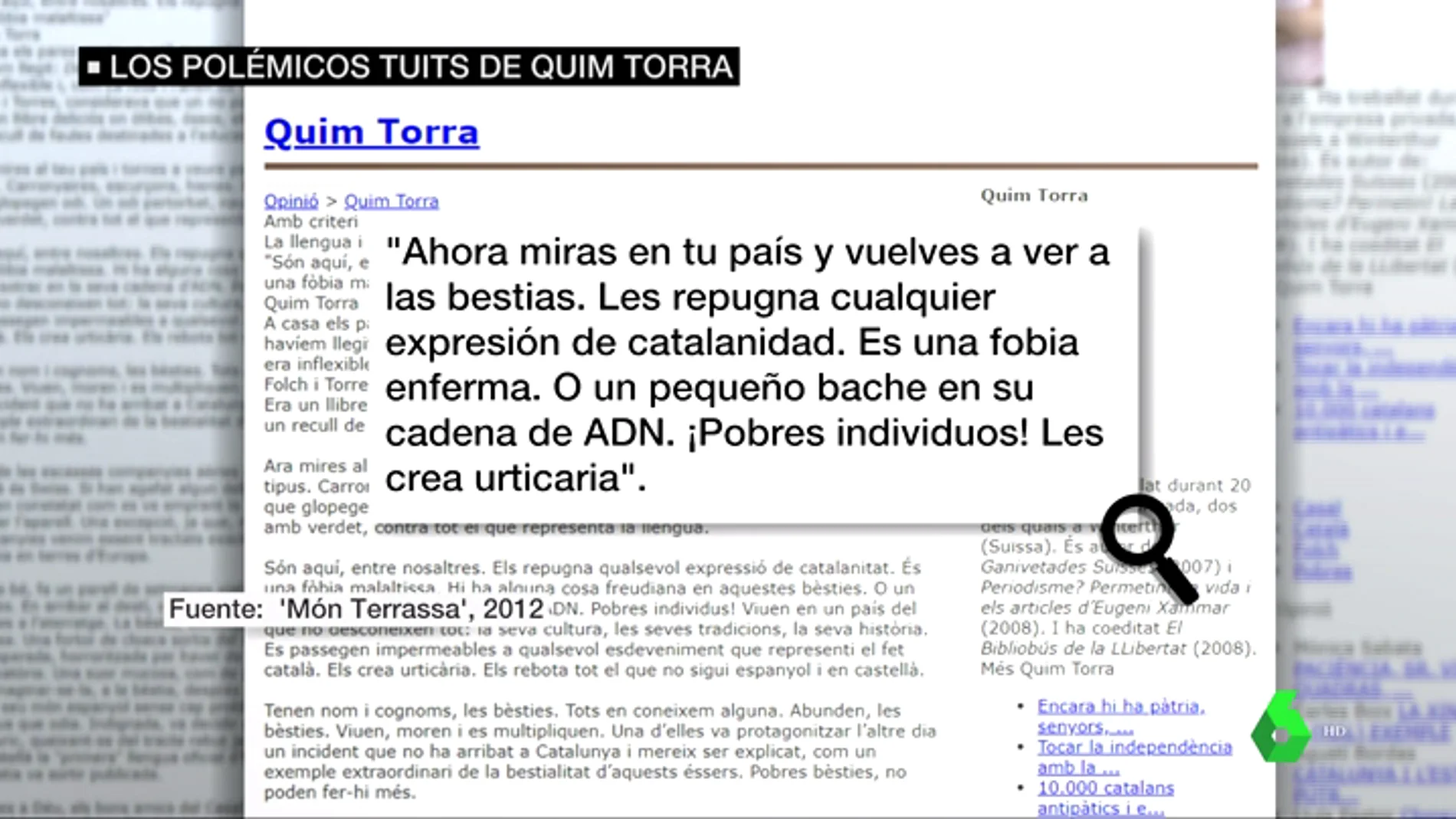 Ataques a España, Andalucía, el castellano... estos son los polémicos artículos de opinión del president Quim Torra: 