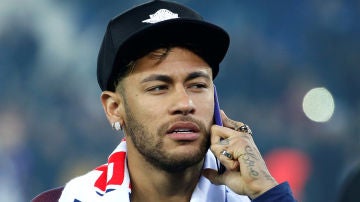 Neymar, durante la celebración de Liga del PSG