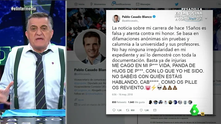 'Verdadero' tuit de Pablo Casado sobre su carrera