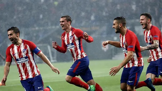 Los jugadores del Atlético de Madrid celebran el segundo gol de Griezmann Los jugadores del Atlético de Madrid celebran el segundo gol de Griezmann