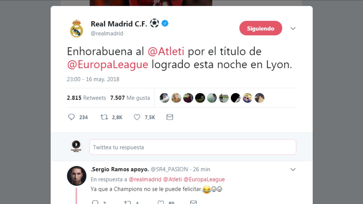 La felicitaci&oacute;n del Madrid al Atl&eacute;tico