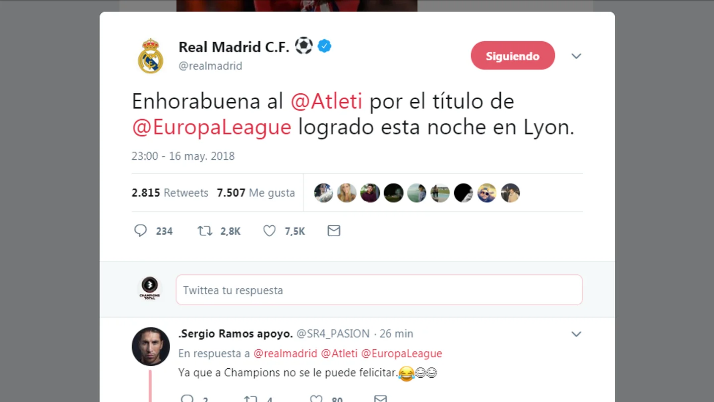 La felicitación del Madrid al Atlético La felicitación del Madrid al Atlético