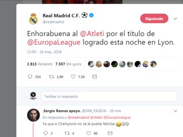 La felicitación del Madrid al Atlético La felicitación del Madrid al Atlético
