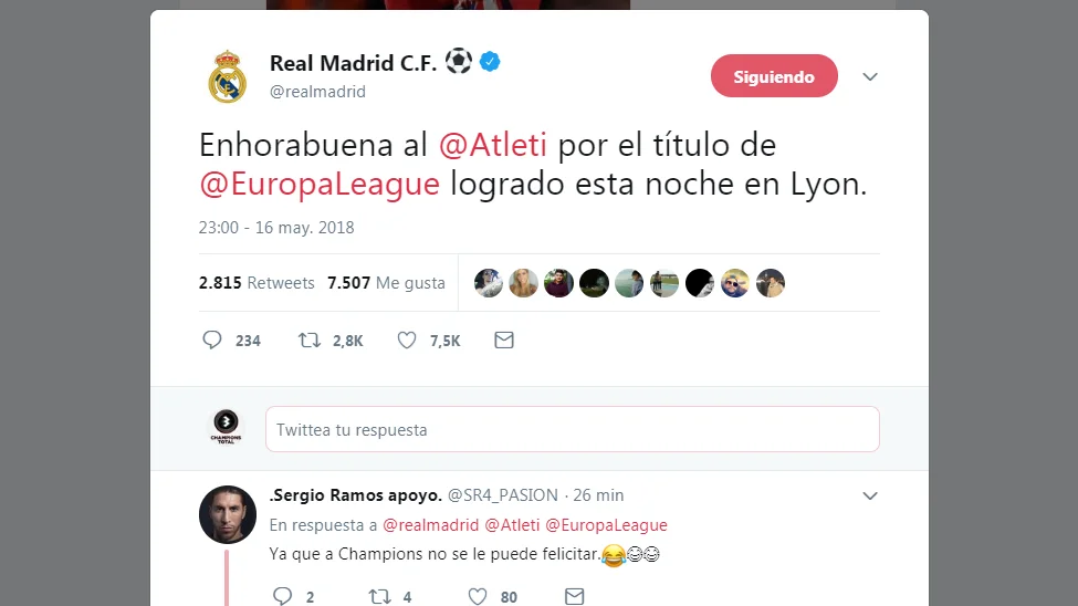 La felicitación del Madrid al Atlético