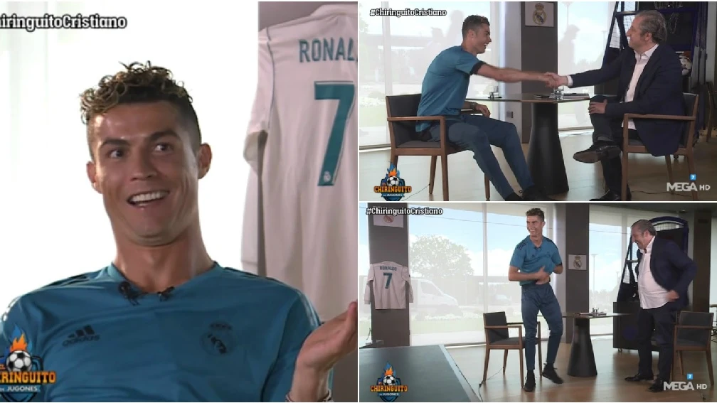 Cristiano Ronaldo, en diferentes momento de la entrevista con Josep Pedrerol