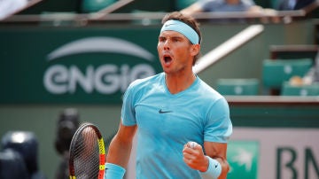 Nadal celebra un punto contra Schwartzman