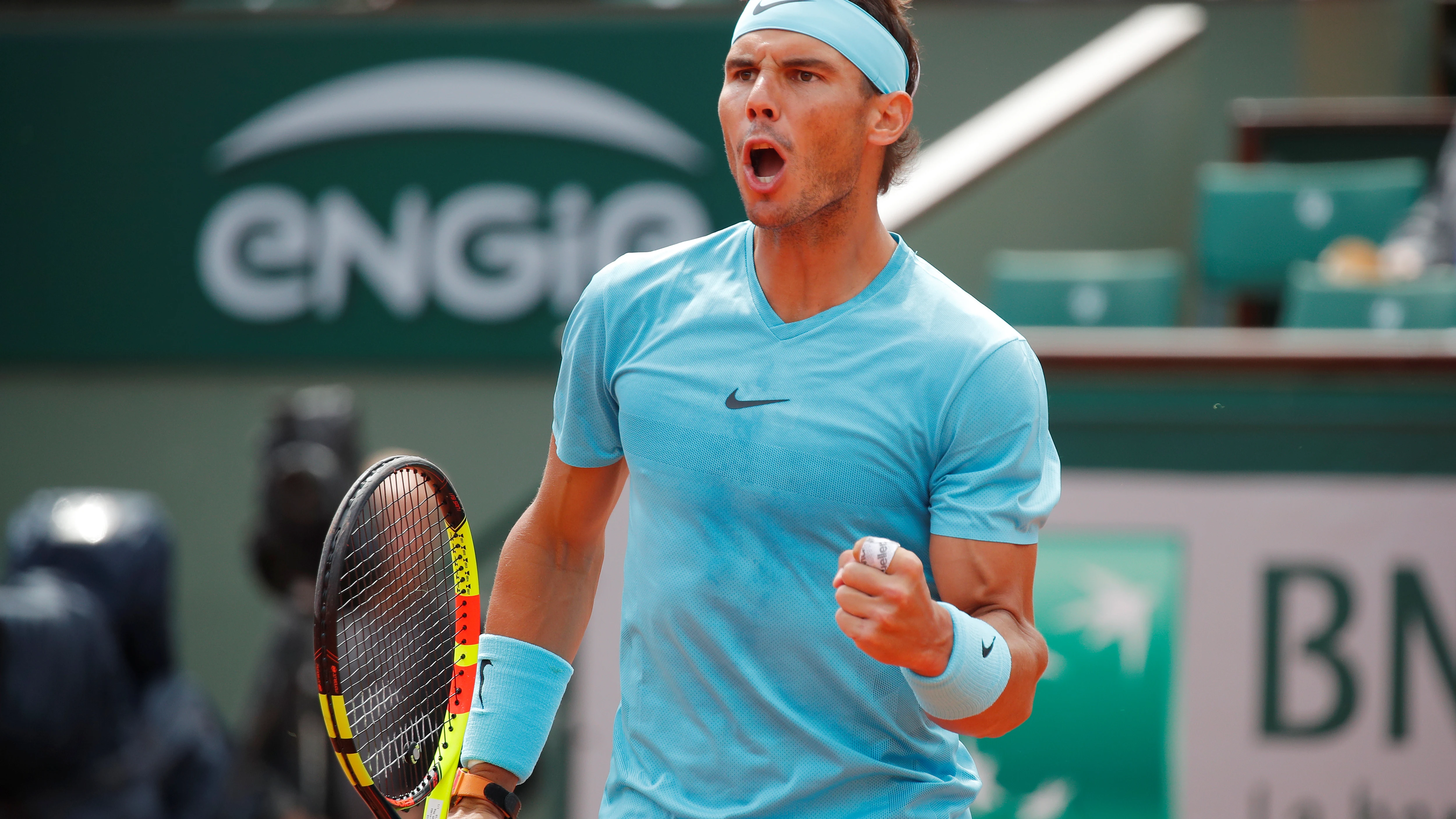 Nadal celebra un punto contra Schwartzman