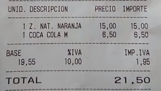 Cuenta de un bar en Palma de Mallorca Cuenta de un bar en Palma de Mallorca