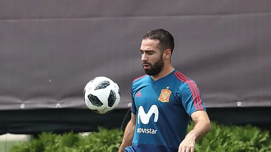 Dani Carvajal, en un entrenamiento en Krasnodar Dani Carvajal, en un entrenamiento en Krasnodar