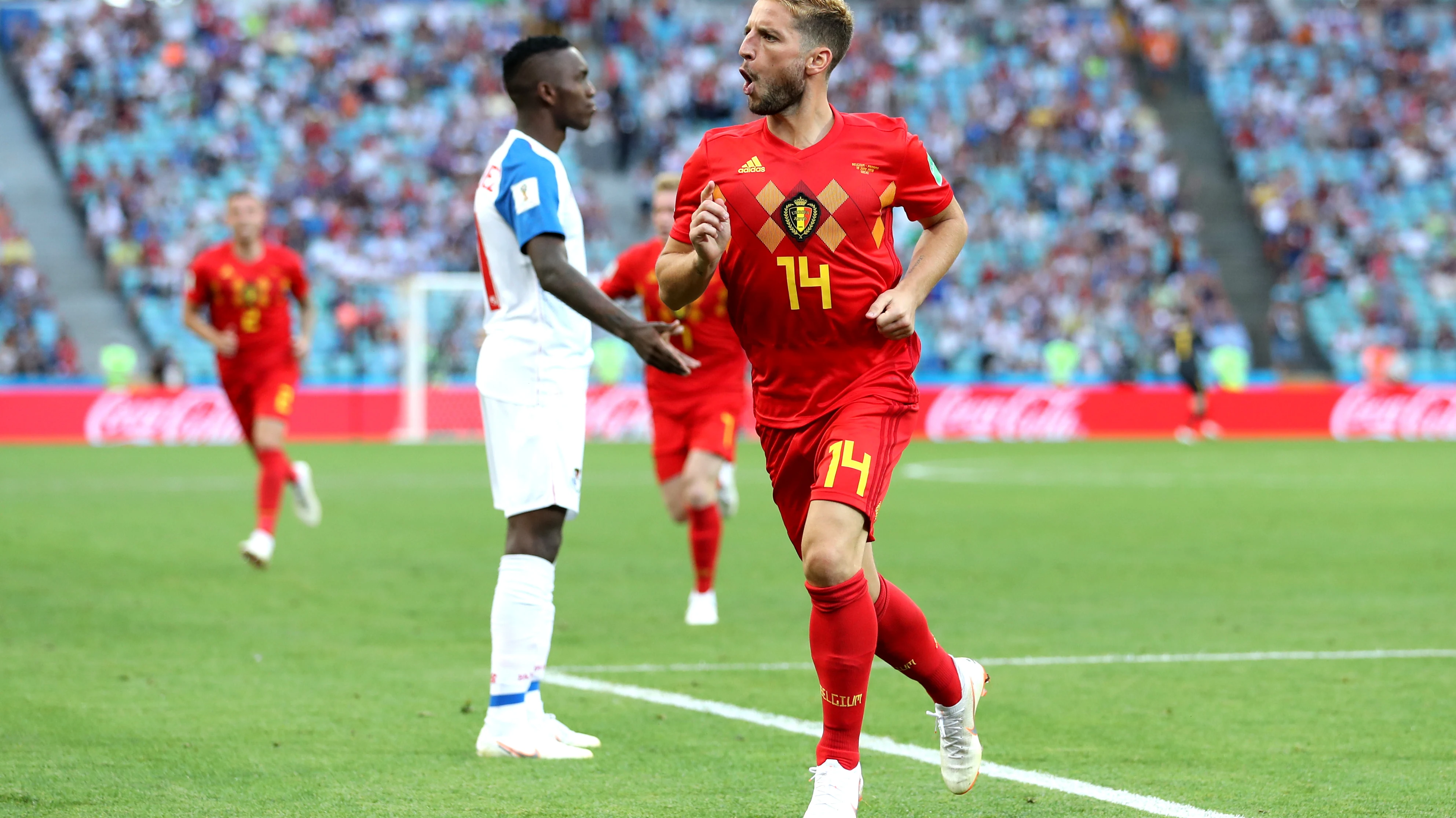 Mertens celebra su gol contra Panamá